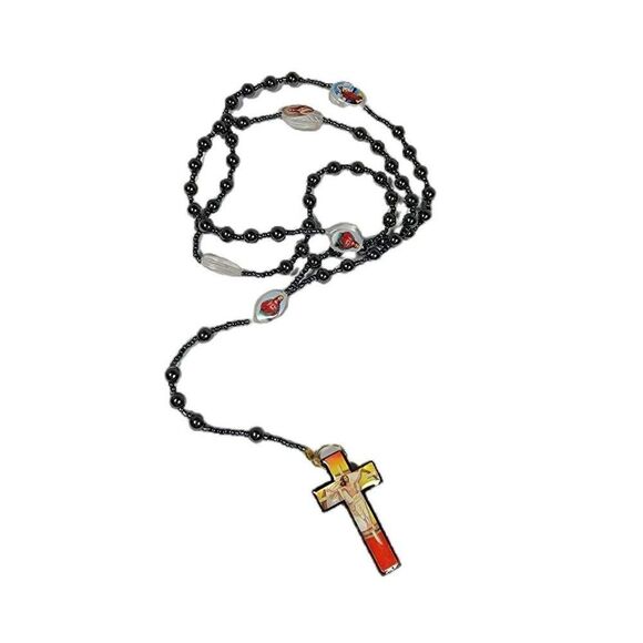 Vintage COLORFUL ROSARY 25" Necklace 6" Drop  Prayer Bead Catholic Crucifix - Picture 1 of 5